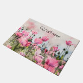 Welkom Bloemen Waterverf Roze Poppy Flowers Deurmat (Schuin)
