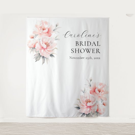 WELKOM Bloemige Pioenrozen Roze BRUIDSSUITE Wandkleed (Voorkant)