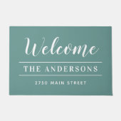 Welkom Blue Green Persoonlijke familienaam Deurmat (Voorkant)