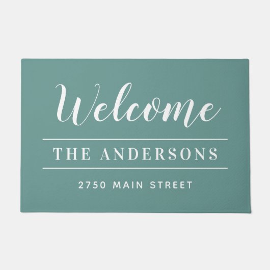 Welkom Blue Green Persoonlijke familienaam Deurmat (Voorkant)