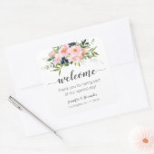 Welkom Blush Roze en Blauw Bloemen Vierkante Stick Sticker (Envelop)
