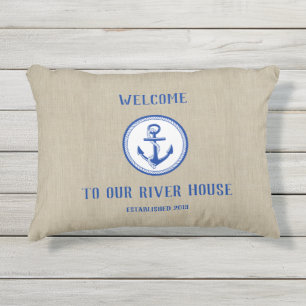 Welkom Boat Anchor Year Faux Linen Buitenkussen