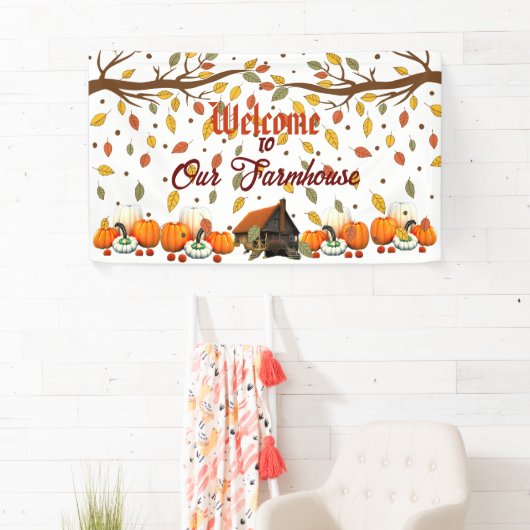 Welkom Boerderij Boomtak Sinaasappel Witte Pompoen Spandoek (Insitu)