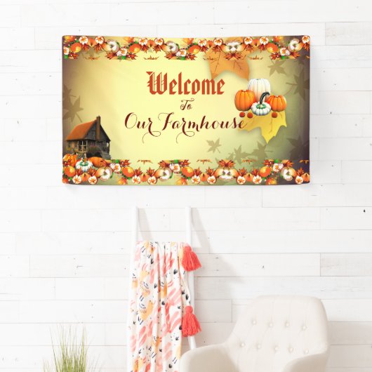 Welkom boerderij Sinaasappel Witte pompoen esdoorn Spandoek (Insitu)