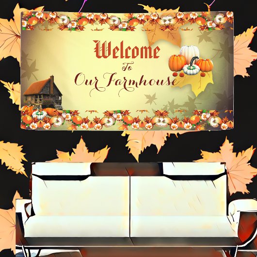 Welkom boerderij Sinaasappel Witte pompoen esdoorn Spandoek