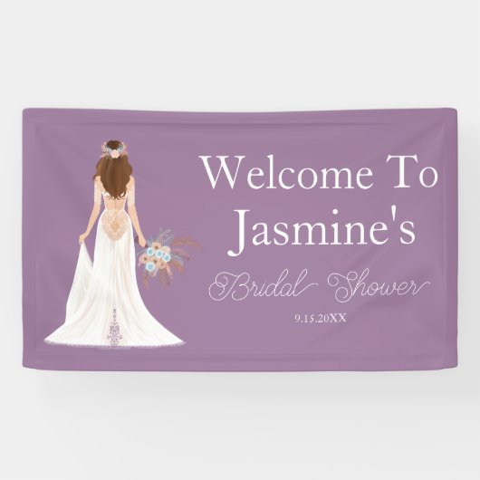 Welkom Boho Bruine Haren Bruid Spandoek (Horizontaal)