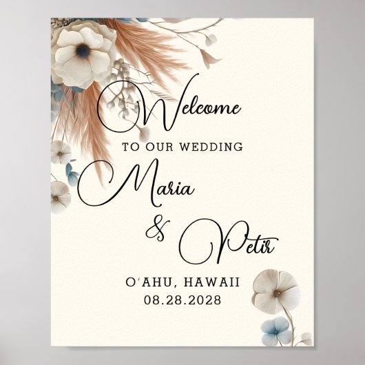 Welkom Boho Herfst Bloemen bruiloft Poster (Voorkant)