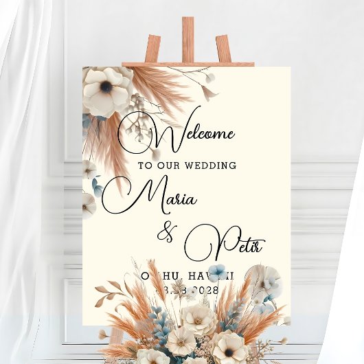 Welkom Boho Herfst Bloemen bruiloft Poster