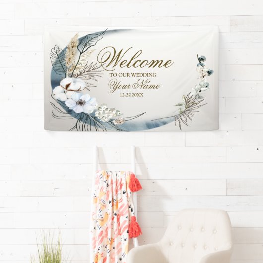 Welkom Boho White Orchid Flowers Blue Moon Party Spandoek (Insitu)
