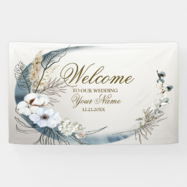 Welkom Boho White Orchid Flowers Blue Moon Party Spandoek