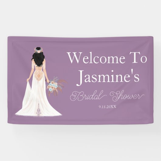 Welkom Boho Zwarte Haren Bruid  Spandoek (Horizontaal)