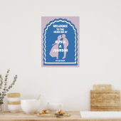 Welkom Bold Blauw Paarse Retro Wavy Arch Bruiloft Poster (Keuken)