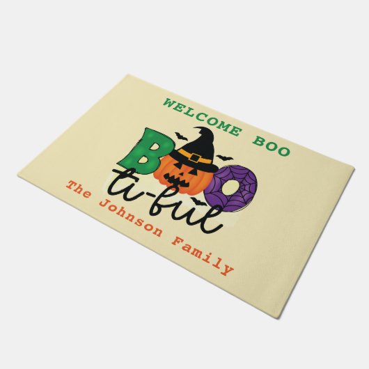 Welkom Boo Beauful Pumpkin Witch Familienaam Deurmat (Schuin)