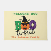 Welkom Boo Beauful Pumpkin Witch Familienaam Deurmat (Voorkant)