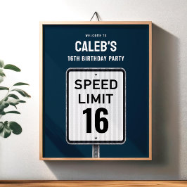 Welkom bord 16e Verjaardag Snelheidslimiet Poster