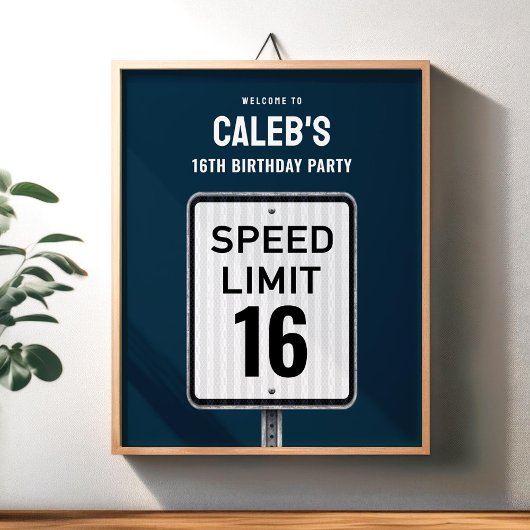 Welkom bord 16e Verjaardag Snelheidslimiet Poster