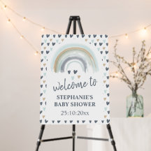 Welkom bord baby shower blauw boho regenboog