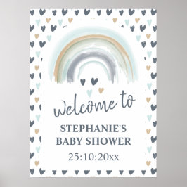 Welkom bord baby shower blauw boho regenboog poster