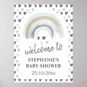 Welkom bord baby shower blauw boho regenboog poster