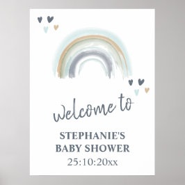 Welkom bord baby shower blauw boho regenboog poster