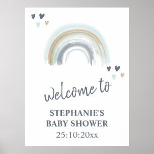 Welkom bord baby shower blauw boho regenboog poster