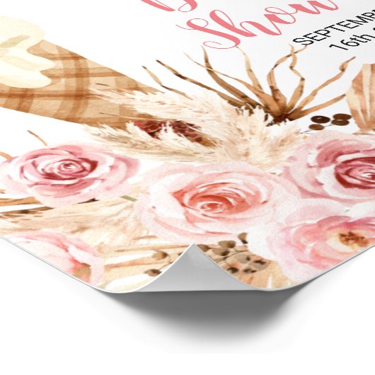 Welkom Bord Ijs Boho Pampas Gras Bloemen Poster (Hoek)