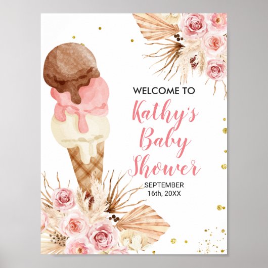 Welkom Bord Ijs Boho Pampasgras Bloemen Poster (Voorkant)