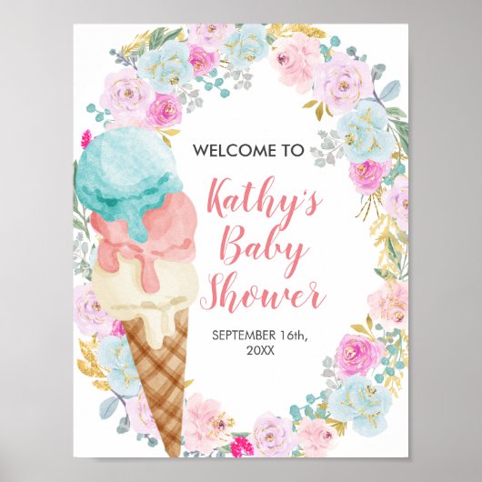Welkom Bord Ijs Pastel Bloemen Poster (Voorkant)