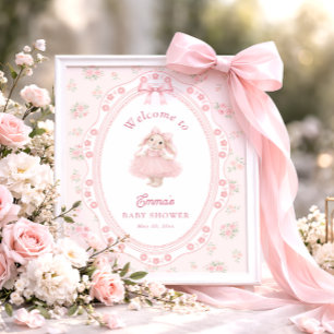 Welkom bord 'Little Bunny Floral Pink Bow Baby Sho Poster