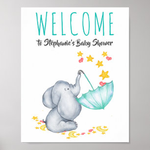 Welkom bord Olifant Maan en Sterren Baby Shower Poster