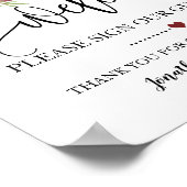 Welkom bord ons gastboek bruiloft marsala bloem poster (Hoek)