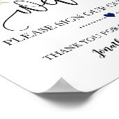 Welkom bord ons gastboek trouwen navy burgundy poster (Hoek)