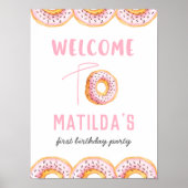 Welkom bord roze donut verjaardagsfeest poster (Voorkant)