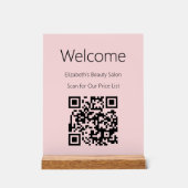 Welkom Bord Roze Scan QR Code voor prijslijst (Voorkant)