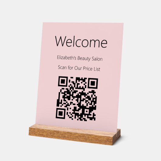 Welkom Bord Roze Scan QR Code voor prijslijst (Hoek)