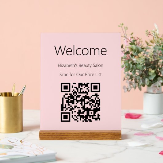 Welkom Bord Roze Scan QR Code voor prijslijst (Huwelijk)