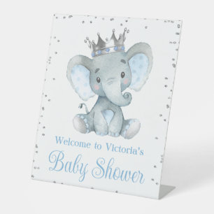 Welkom bord voor babyfeest 'Olifant Prins Jongen' Reclamebord Met Voetstuk