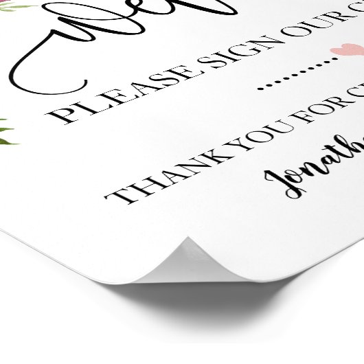 Welkom bord voor het gastenboek trouwroze floraal poster (Hoek)