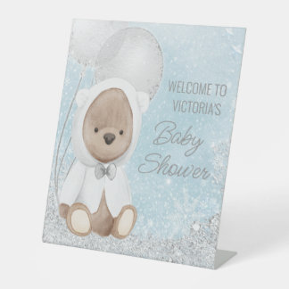 Welkom bord voor jongens winter beer baby shower t reclamebord met voetstuk
