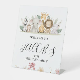 Welkom bord voor Wildflower Party Animal Safari Reclamebord Met Voetstuk