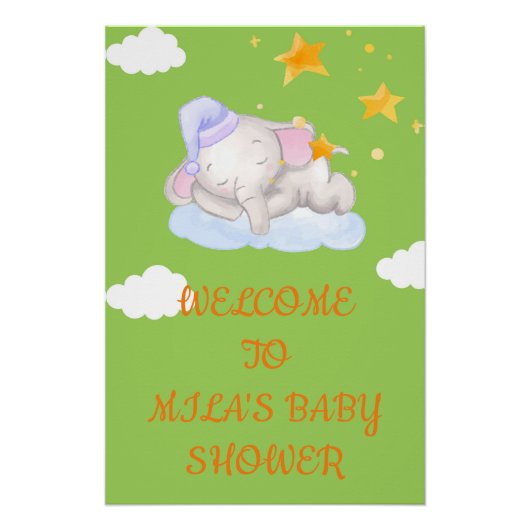 WELKOM BORDEN BABY SHOWER POSTER BABY OLIFANT (Voorkant)