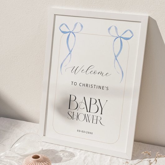 Welkom Boy Blue Bow Twins Baby shower Poster