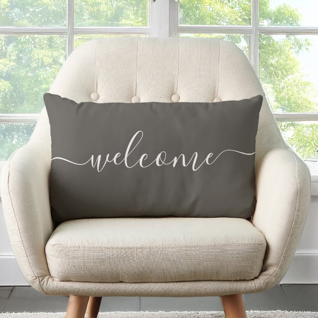 Welkom Bronzen Bruine Calligrafie Kussen (Welcome Bronze Brown Quote Calligraphy Typography Lumbar Pillow)