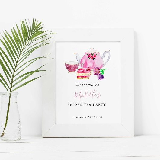Welkom Bruids Shower Thee Party Roze Waterverf Poster