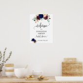 Welkom bruidsfeest marine marsala bloem bruiloft poster (Keuken)