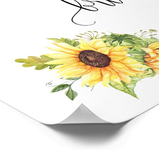 Welkom bruidsfeest zonnebloem bloem bruiloft poster (Hoek)