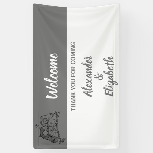 Welkom bruiloft Banner Owls Love (Verticaal)