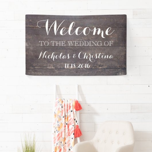 Welkom bruiloft Banner Rustic Vintage Wood (Insitu)