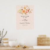 Welkom Bruiloft Bloemen Damask Waterverf Poster (Keuken)