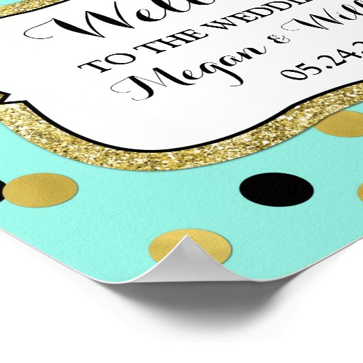 Welkom bruiloft Blue Black Gold Confetti Poster (Hoek)